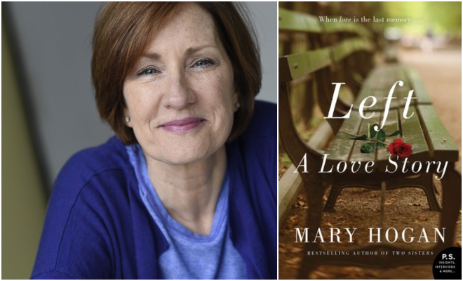 Photo of author Mary Hogan next to picture of the book jacket for Left: A Love Story