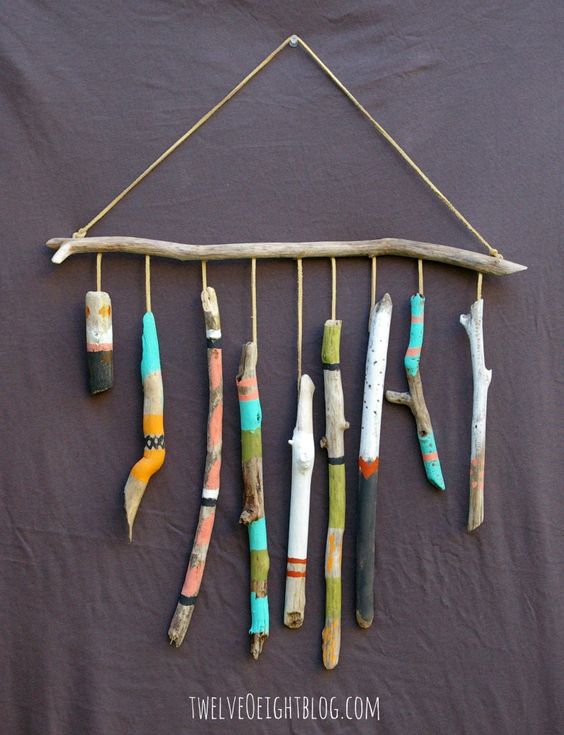 Painted driftwood wall-hanging