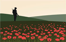 Silhouette of WWI soldier in a field of poppies
