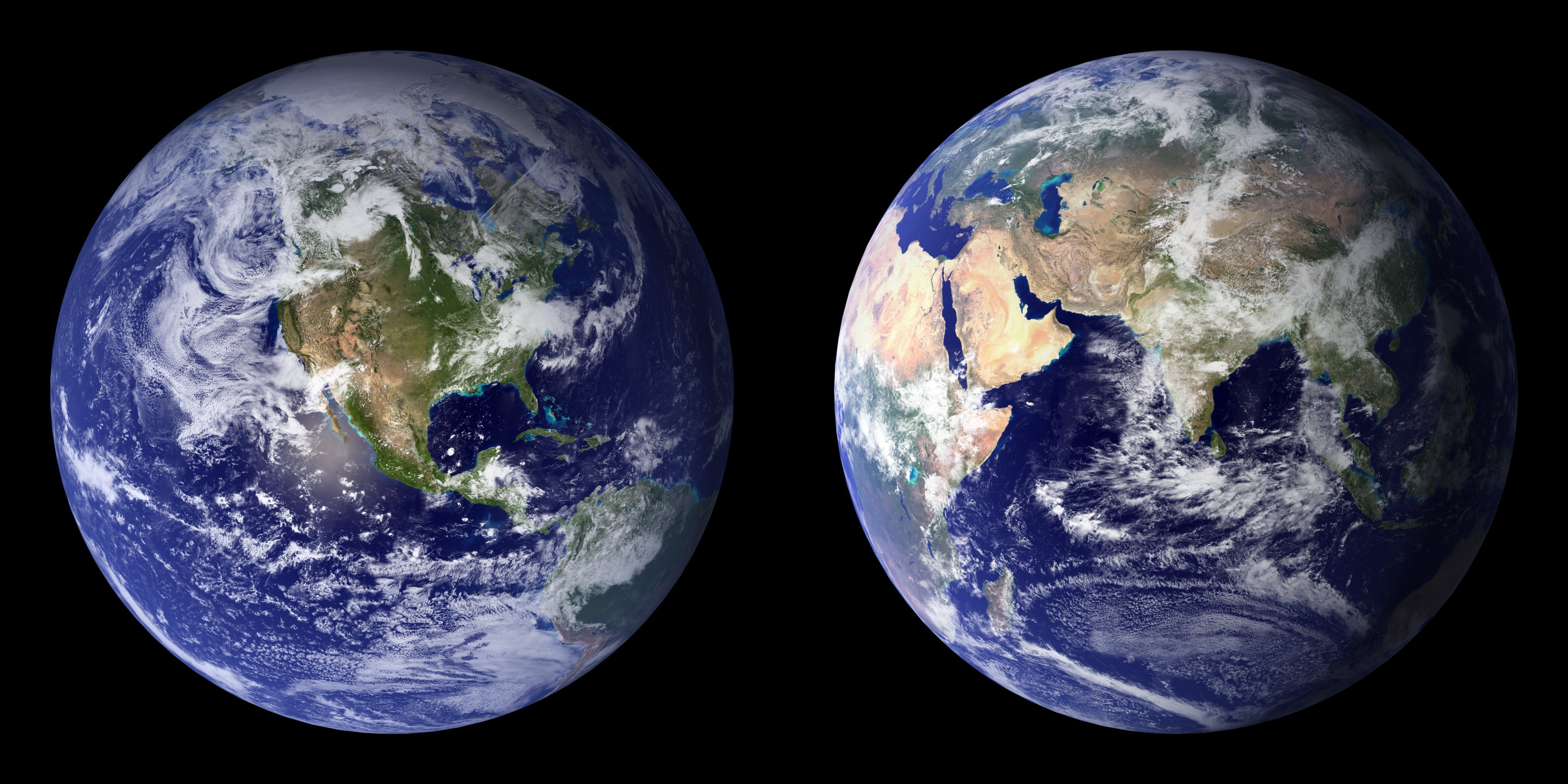 Two views of earth from outer space