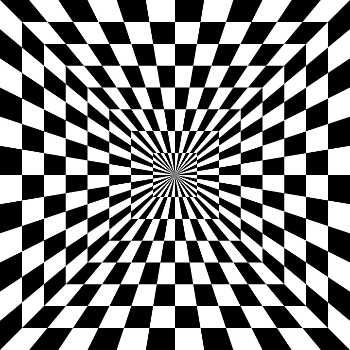 Optical illusion black and white checkerboard