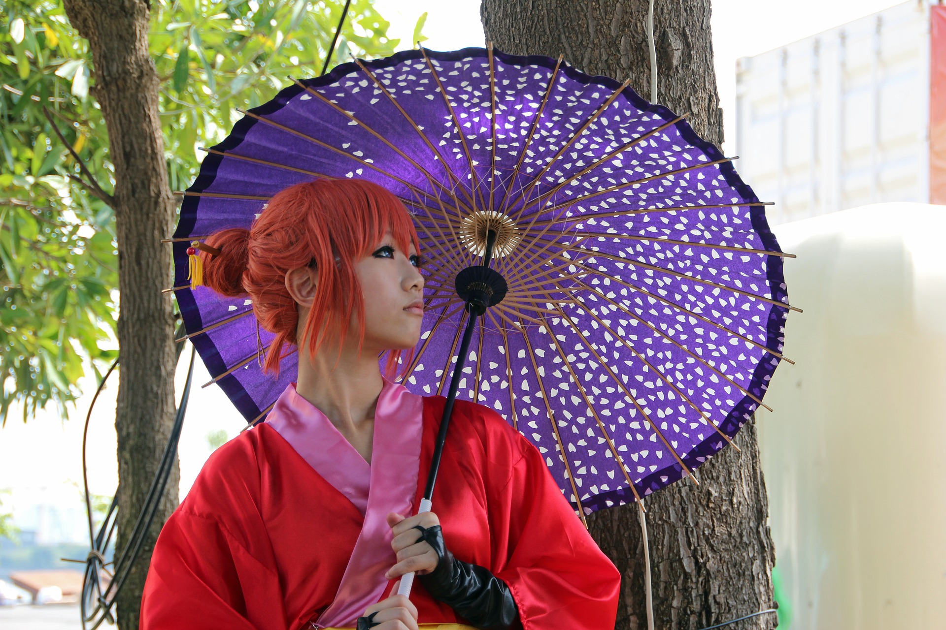 Cosplayer in an anime-inspired costume