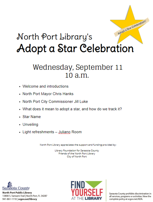 Adopt a star agenda for the morning celebration is shown.