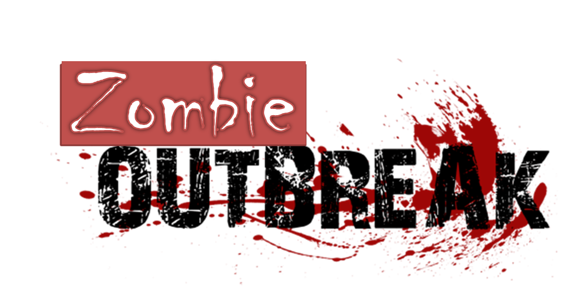 Logo for Manasota Zombie Outbreak Escape Room with Chiller-font words and splashes of blood, Sarasota County Libraries