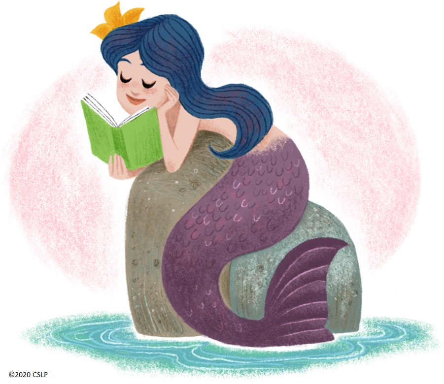A mermaid reading a book.