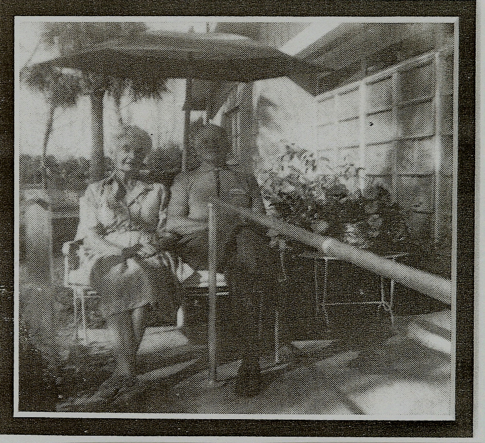 Black and white photo of an older couple sitting on a porch