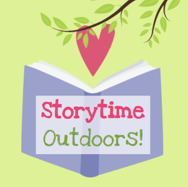 Storytime Outdoors Logo: Book with Heart and Tree