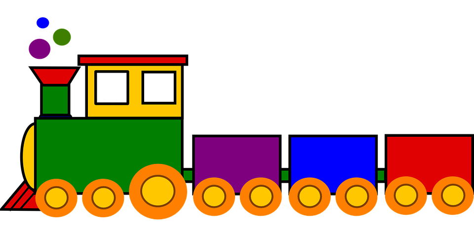 Colorful clipart train with engine and three cars