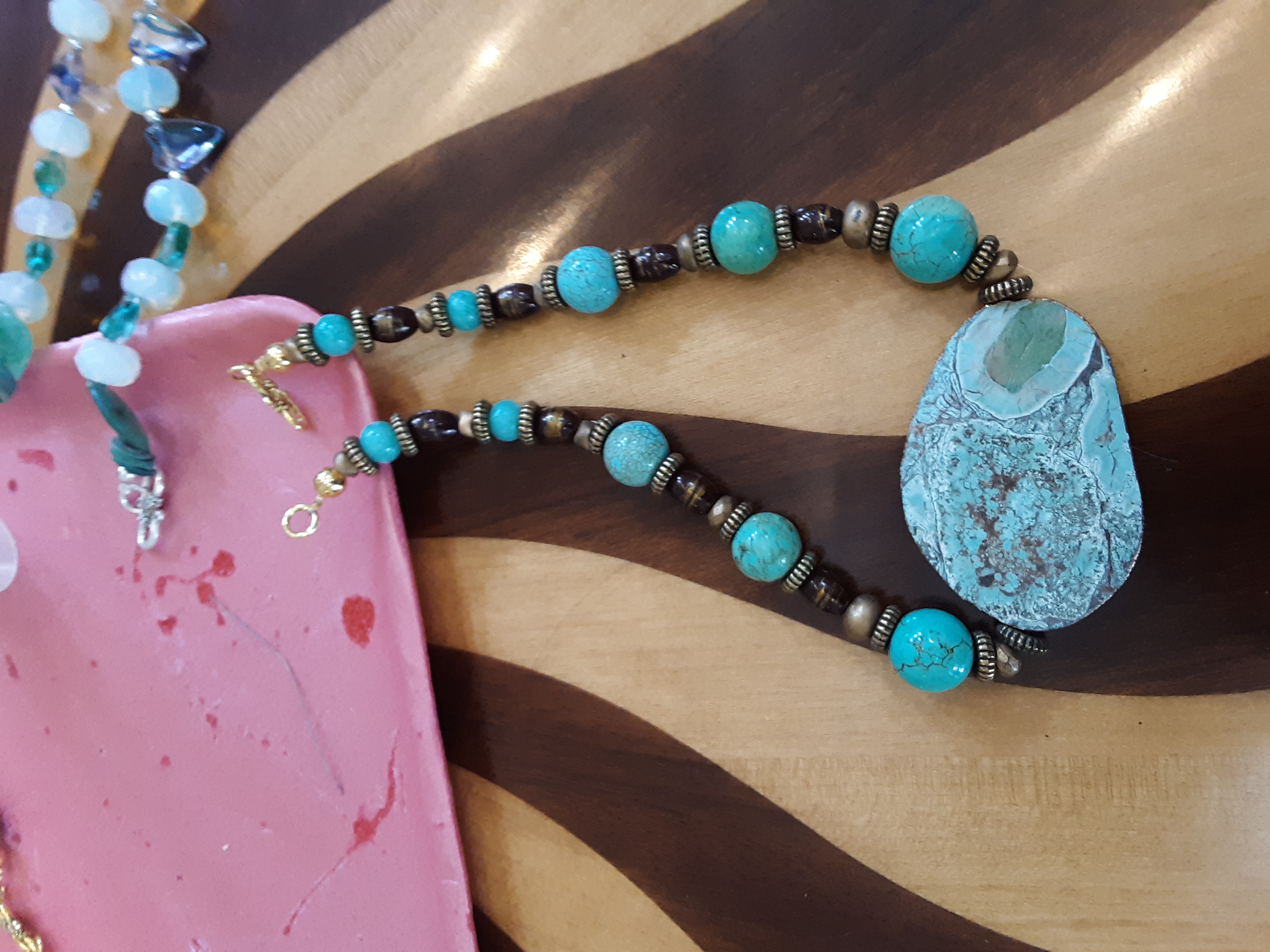 Teal and Brown Beaded Necklace.