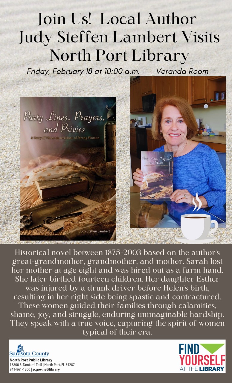 Image of author Judy Steffen lambert and book flyer.
