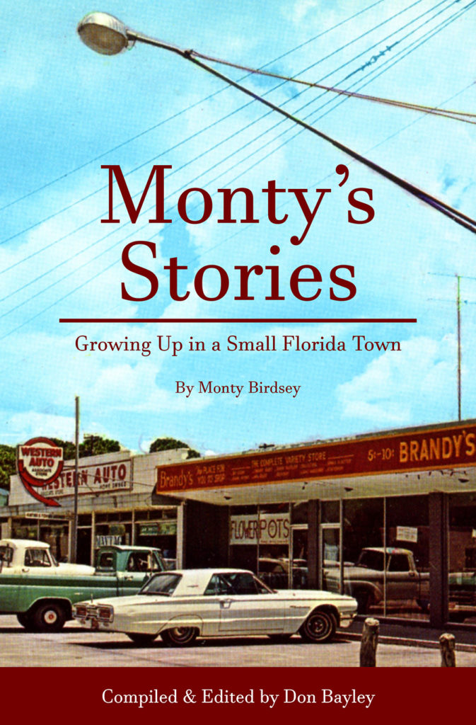 Book cover: Monty's Stories.  Background is a vintage store front with old cars parked in front.