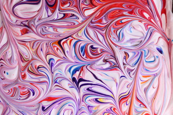 Example of marbling technique using shaving cream and paint.