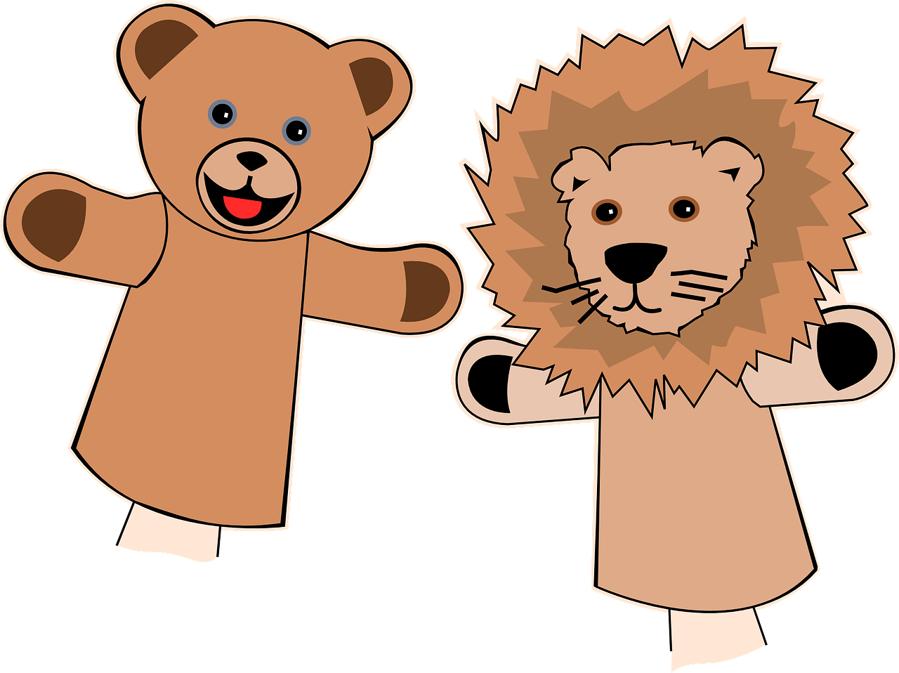 Bear and lion puppets. 
