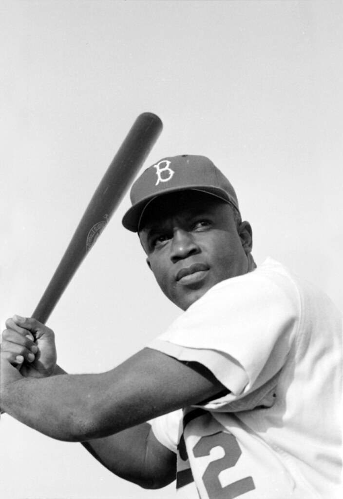 Jackie Robinson at bat in his batting stance