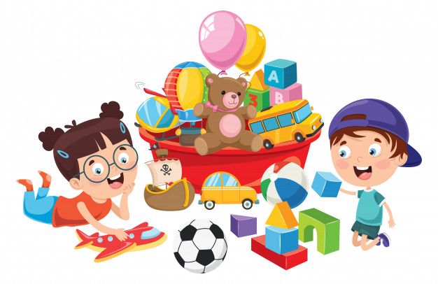 Colorful cartoon picture of two children playing with toys