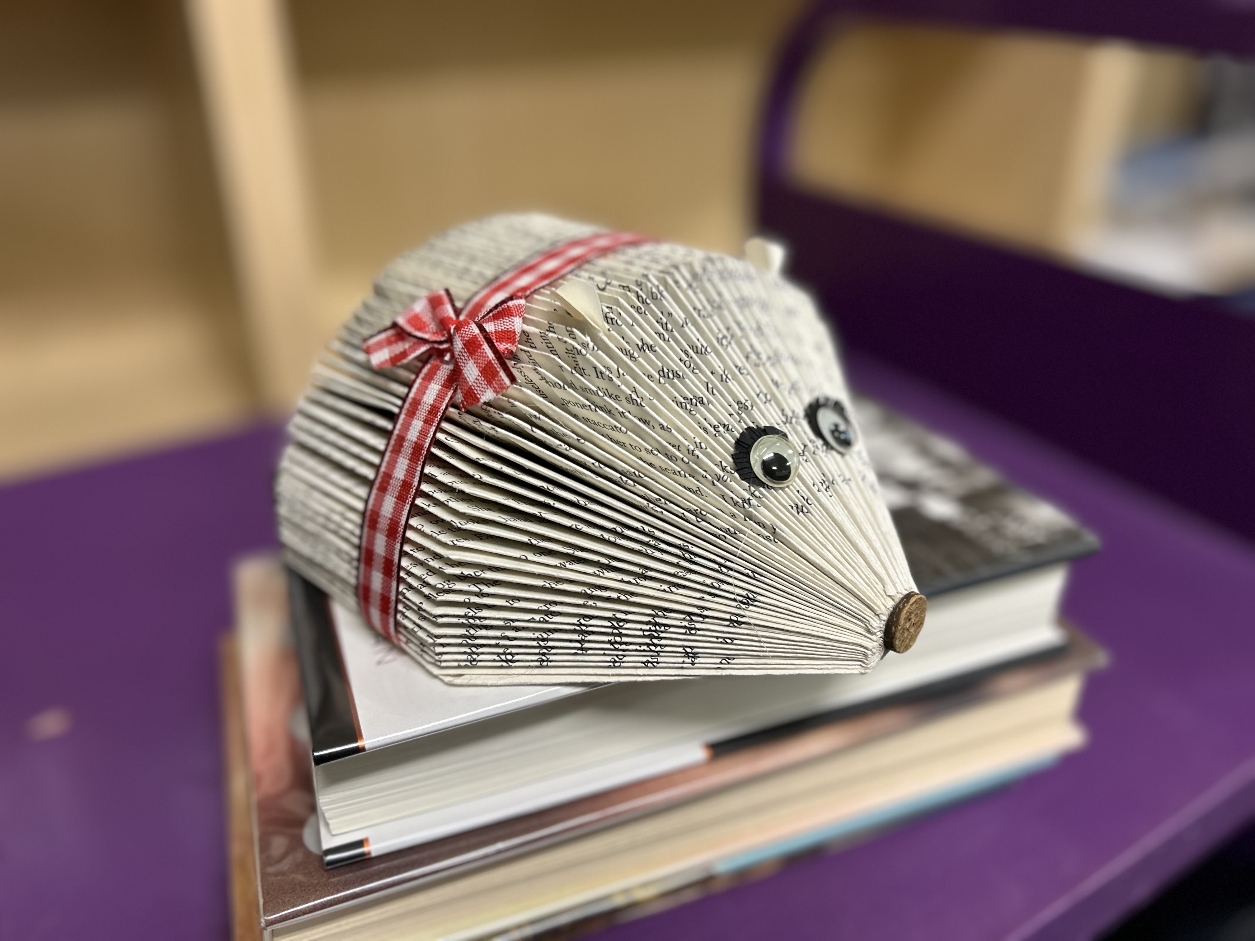 hedgehog made out of an old book. 