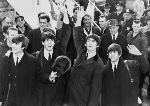 A photograph of the Beatles during their first trip to America.