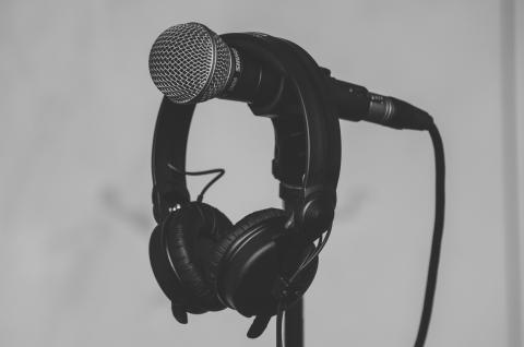 A microphone and a pair of headphones