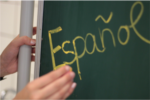 The word Espanol written on a chalk board