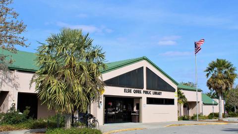 Exterior view of the Elsie Quirk Public Library building