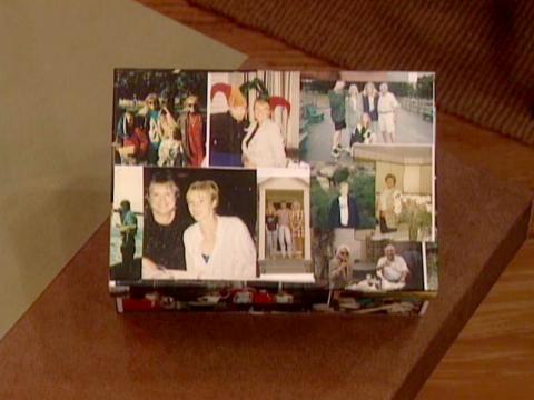 Box decorated with random family pictures