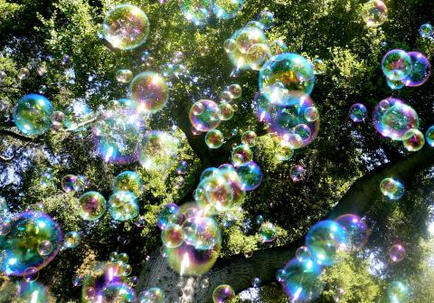 Bubbles floating through the air.