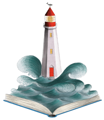 Lighthouse coming out of a book