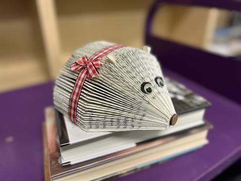 hedgehog made out of an old book. 