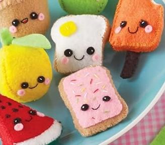 Plush food with smiling faces
