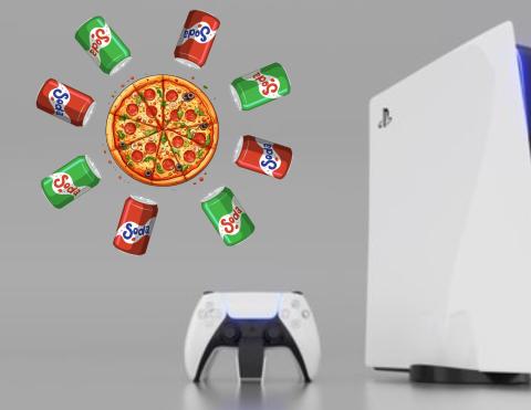 Video game console and pizza