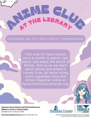 anime club flyer at venice library