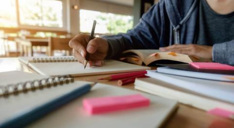 Person writing in a notebook.