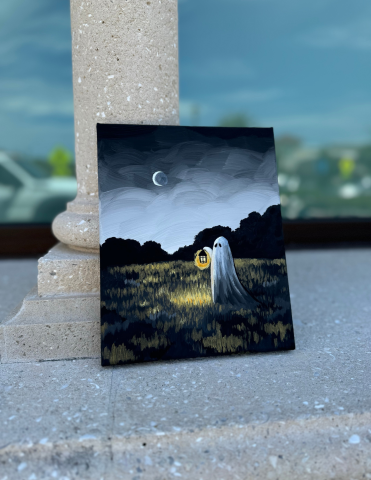 ghost painting perched on a column