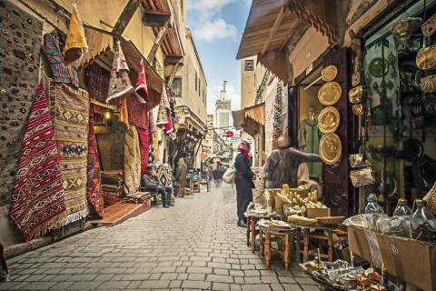 Photo of a Moroccan street market.