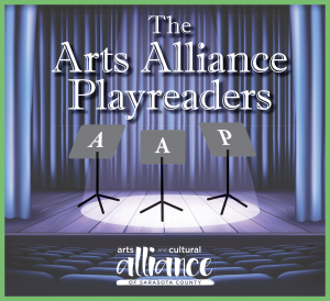 Playreaders logo showing a stage curtain and sheet stands