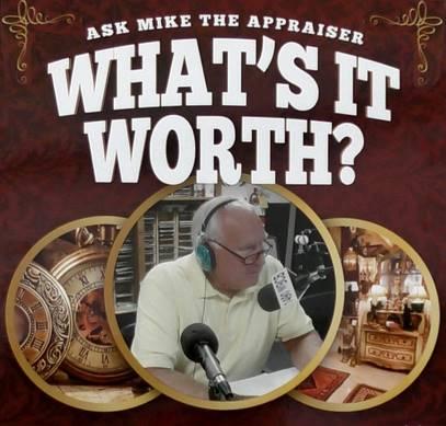 Picture of Mike with a microphone and wearing headphones surrounded by antique items including a watch and small organizer