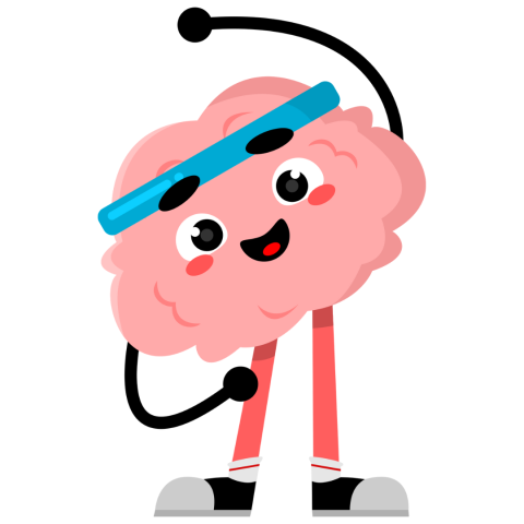 Drawing of a brain smiling who has legs and arms and is stretching