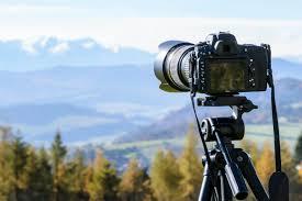 A photo of a camera overlooking a mountain range.