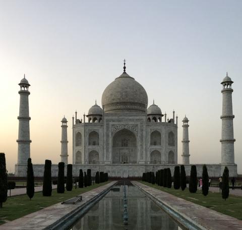 Picture of the Taj Mahal, an ivory-white marble mausoleum