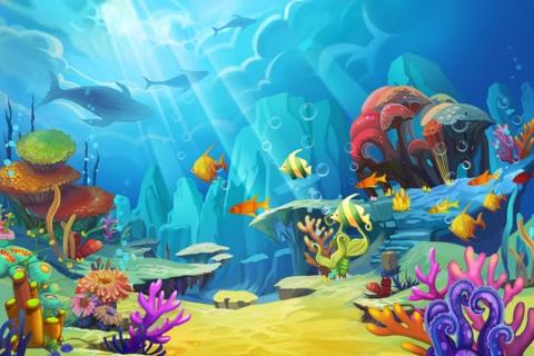 Colorful illustration of an ocean floor with fish swimming