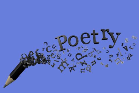 The word POETRY on a dark blue background