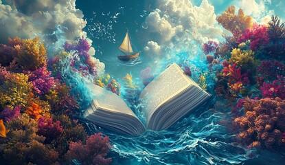 Book with the ocean spilling out.