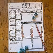 Dungeons and Dragons game sheet with dice and a pencil