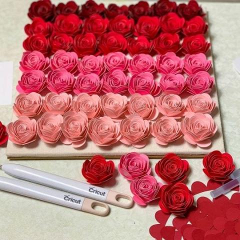 Paper roses created with the Cricut