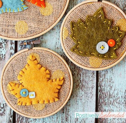 Felt Leaves and buttons on burlap