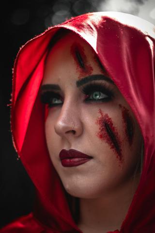 halloween red riding hood with scars