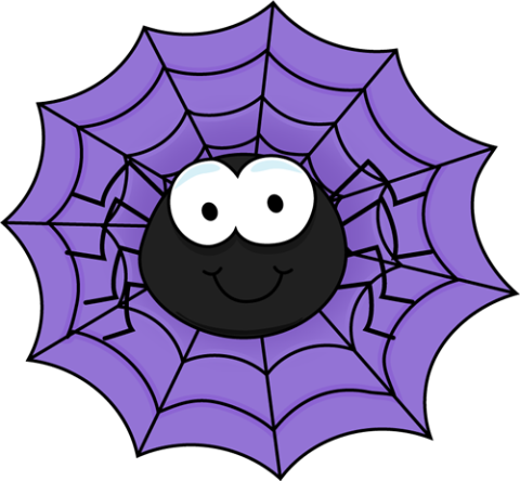 a cartoon spider on a purple web
