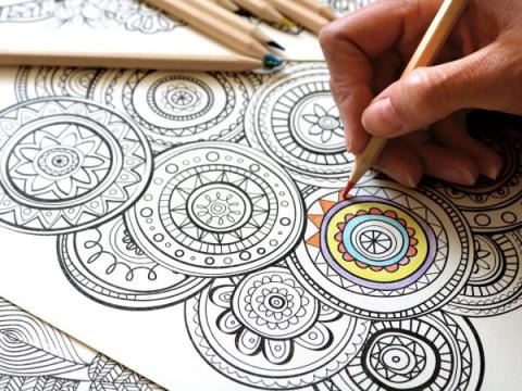 Coloring in page with pencils