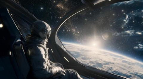 An astronaut viewing Earth from space