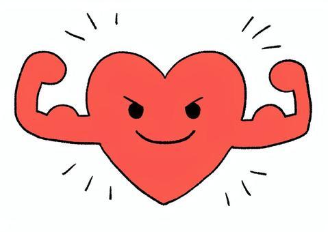 a cartoon heart flexing their muscle arms 